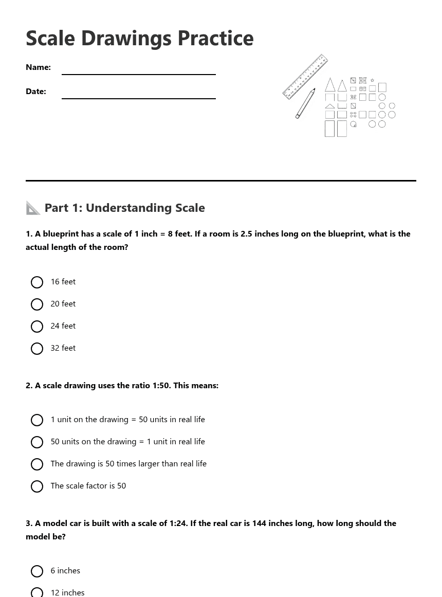 Scale Drawings Practice worksheet preview