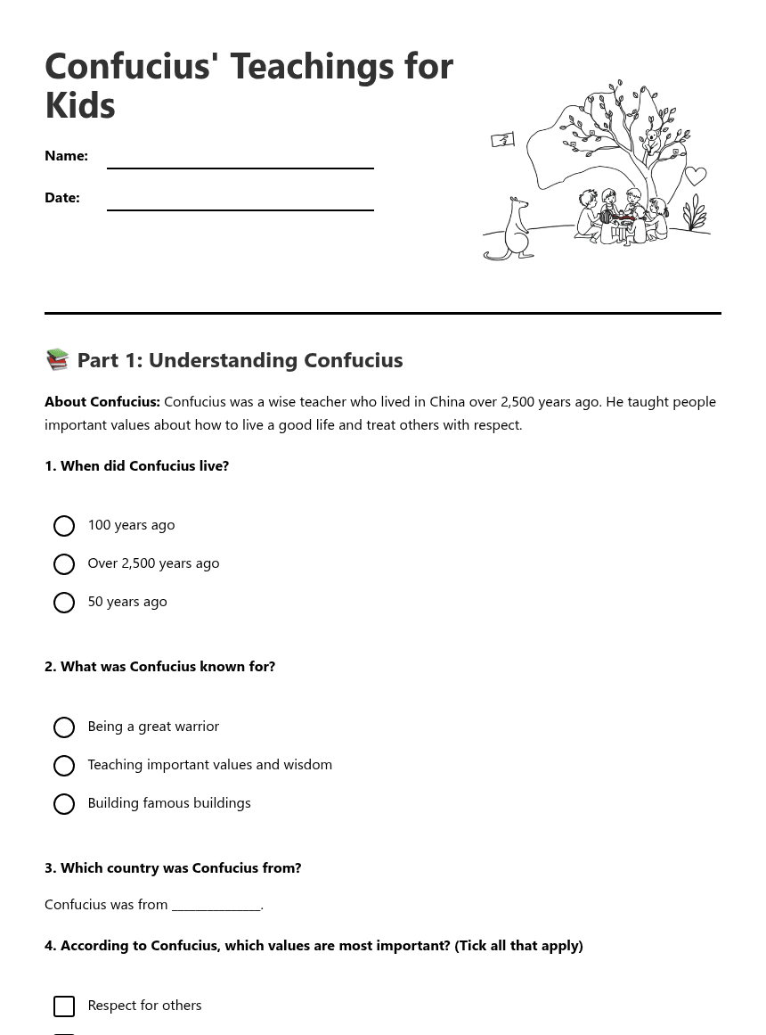 Confucius' Teachings for Kids worksheet preview