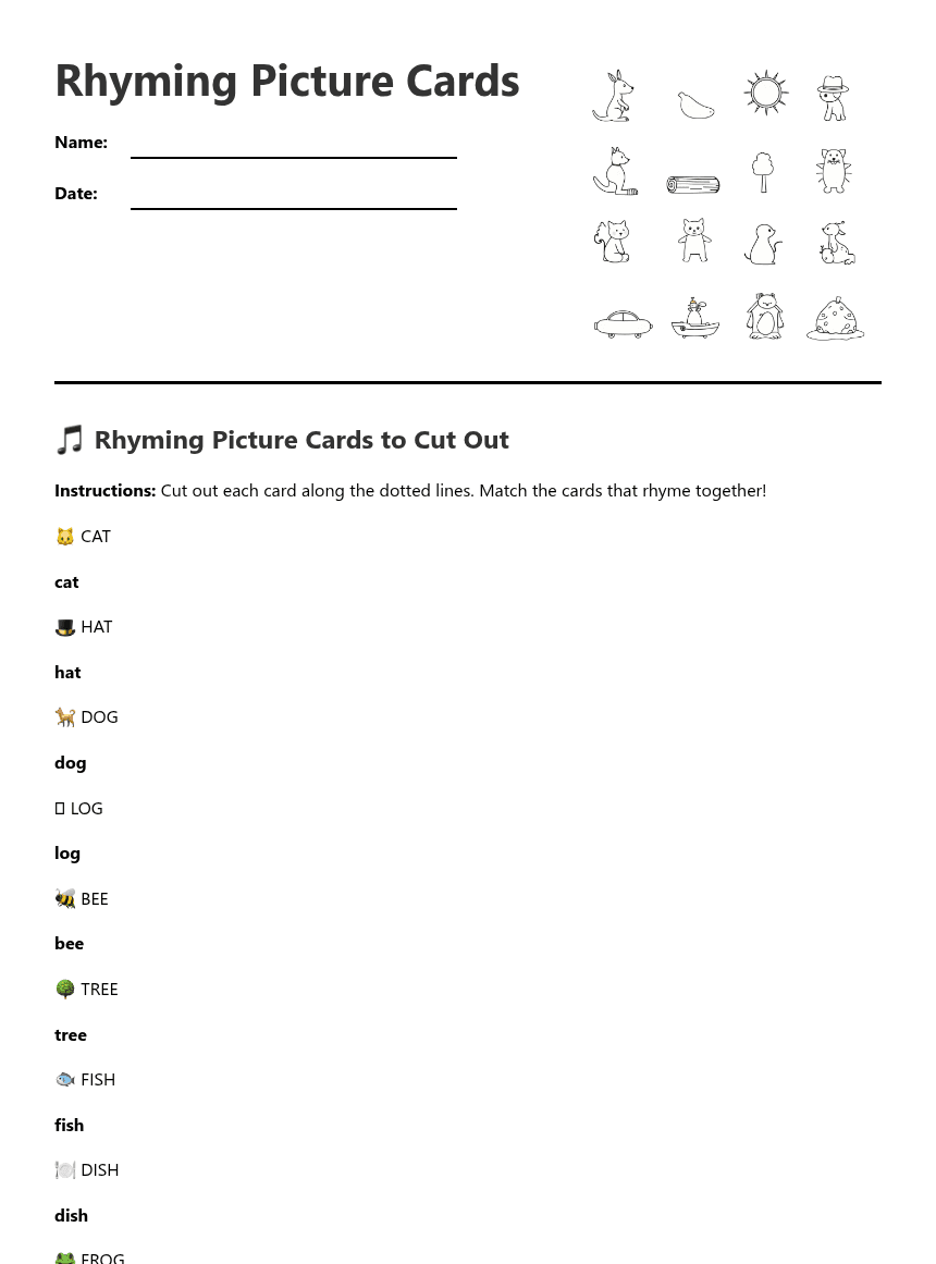 Rhyming Picture Cards worksheet preview