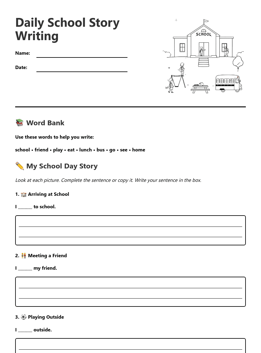 Daily School Story Writing worksheet preview