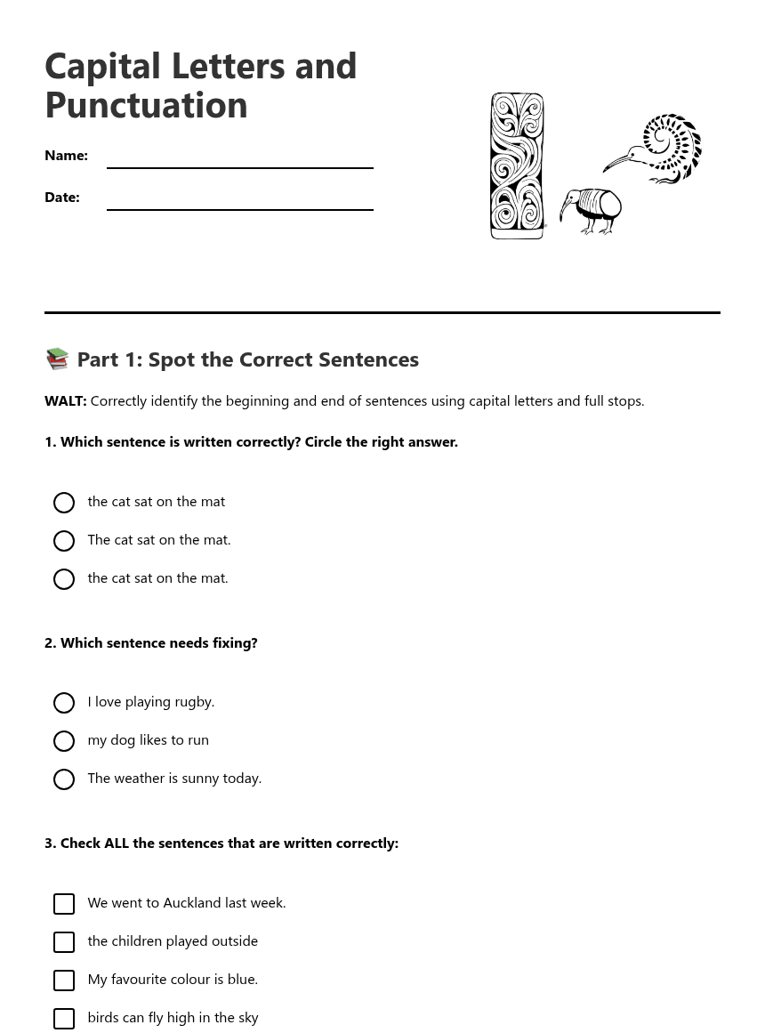 Capital Letters and Punctuation worksheet preview