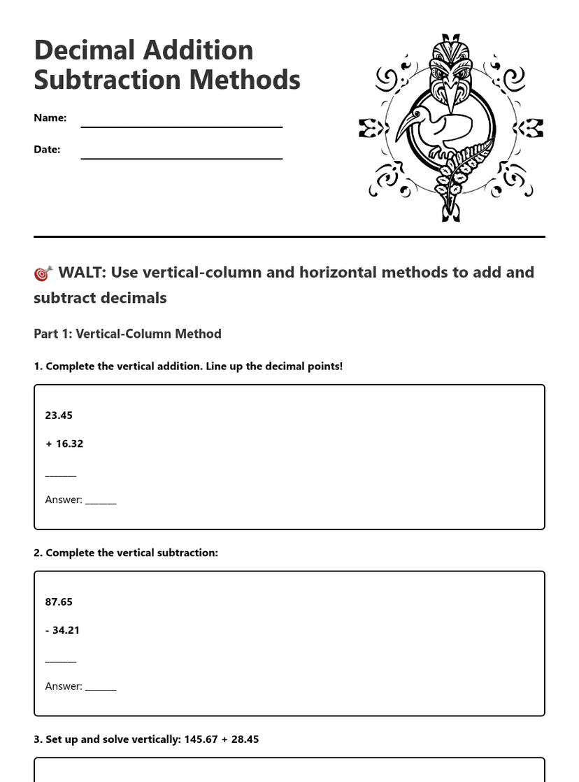 Decimal Addition Subtraction Methods