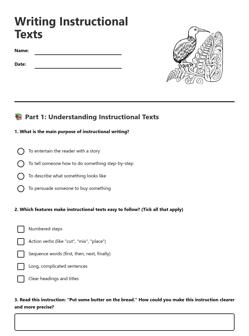 Writing Instructional Texts worksheet preview