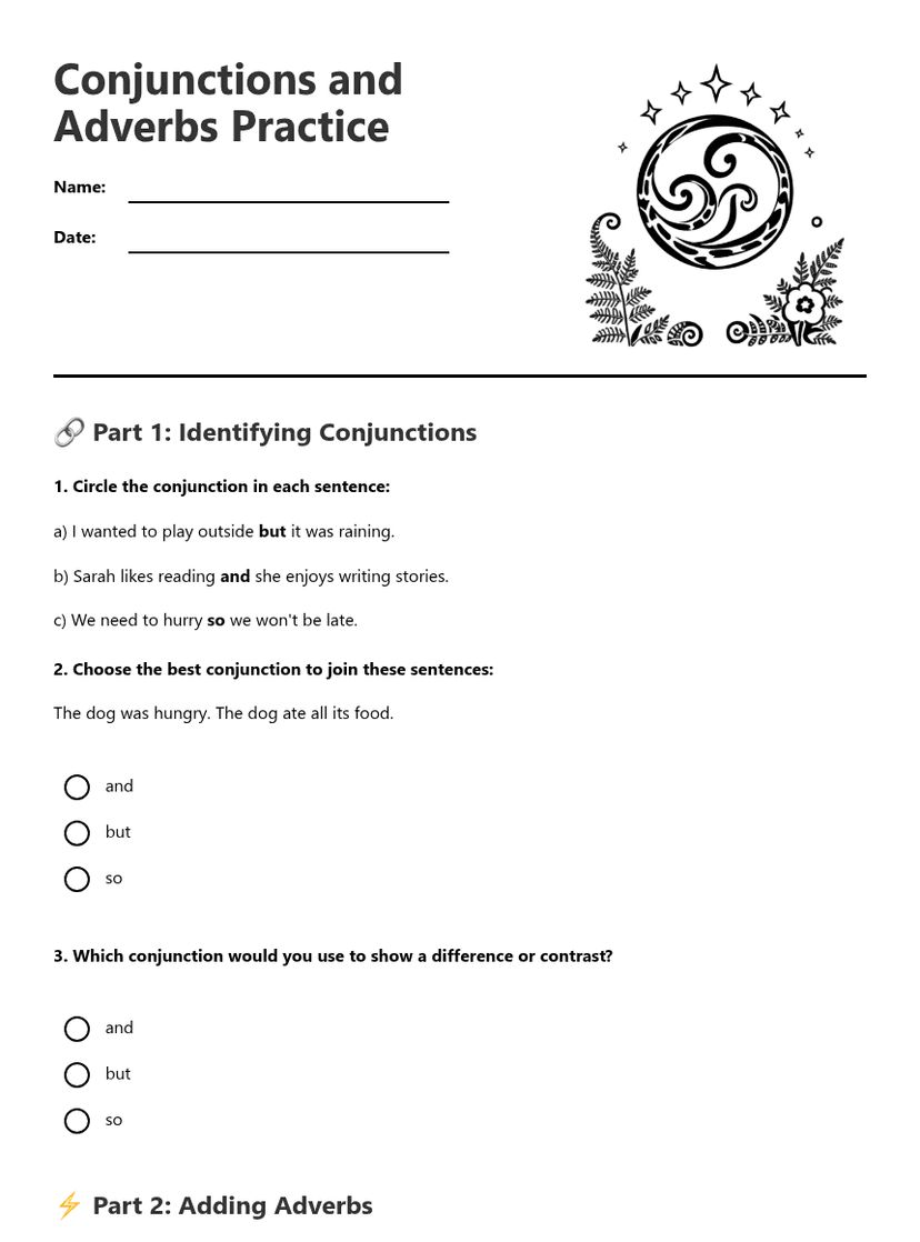 Conjunctions and Adverbs Practice