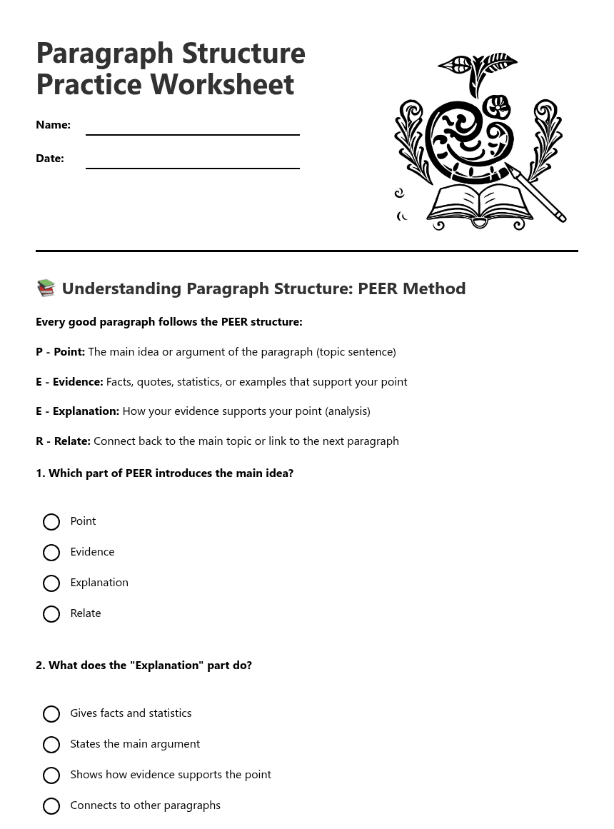 Paragraph Structure Practice Worksheet worksheet preview