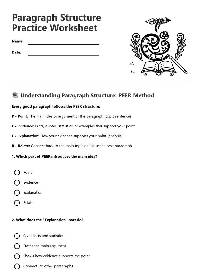 Paragraph Structure Practice Worksheet