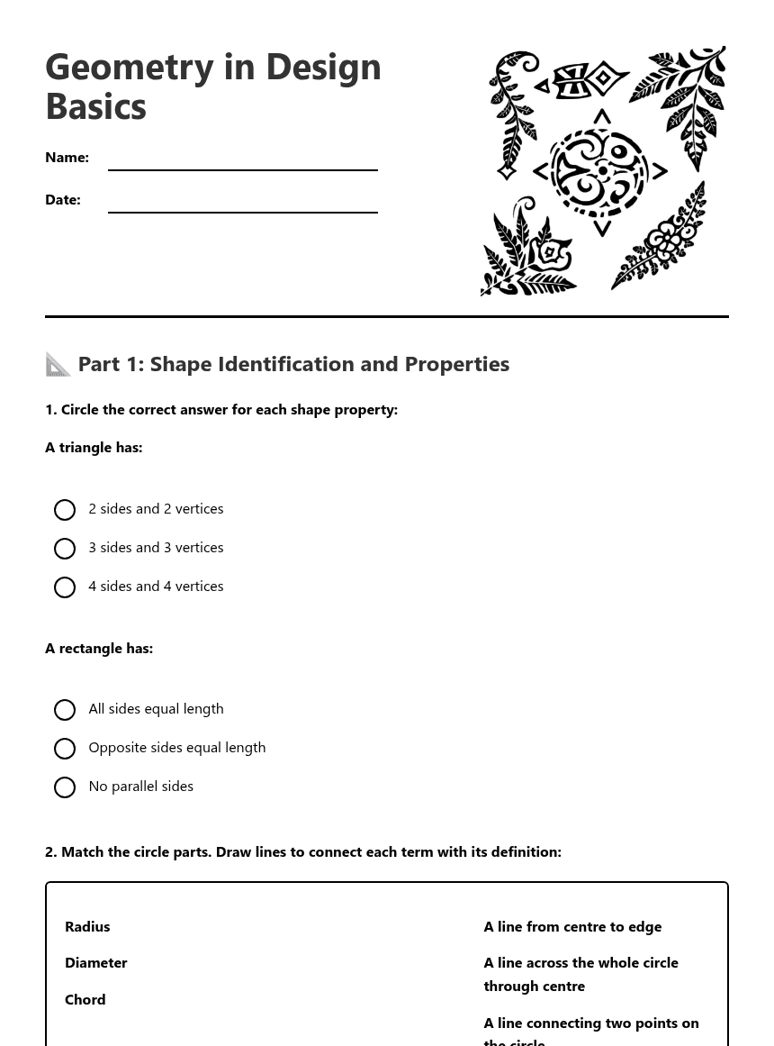 Geometry in Design Basics worksheet preview