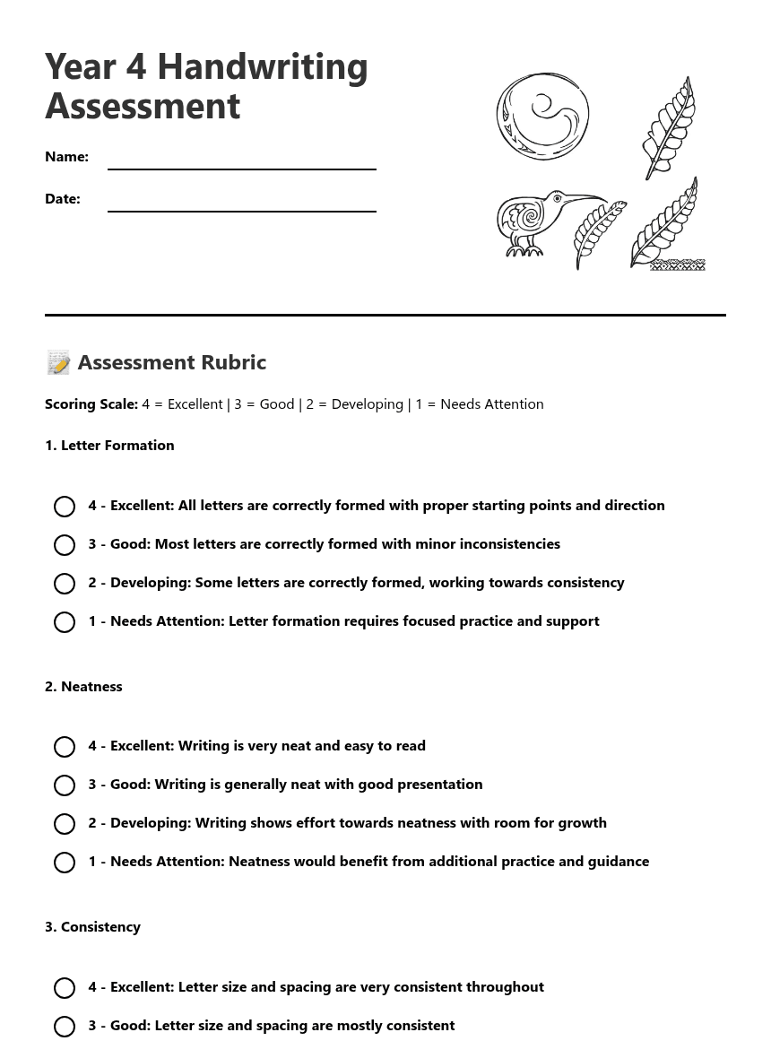Year 4 Handwriting Assessment worksheet preview