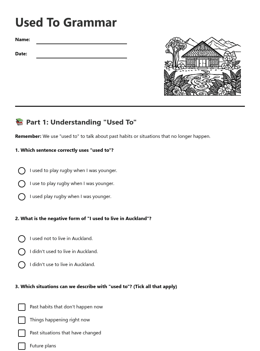 Used To Grammar worksheet preview