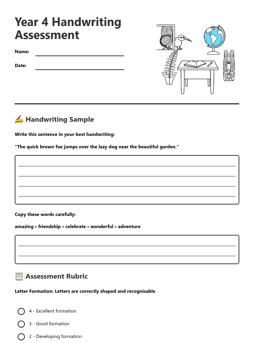 Year 4 Handwriting Assessment worksheet preview