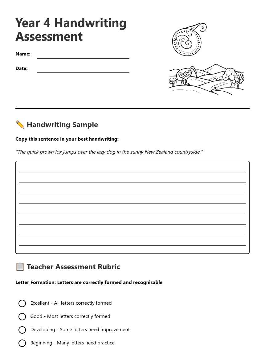 Year 4 Handwriting Assessment worksheet preview