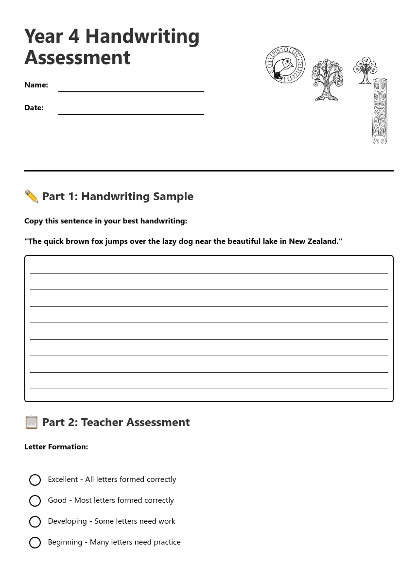 Year 4 Handwriting Assessment worksheet preview