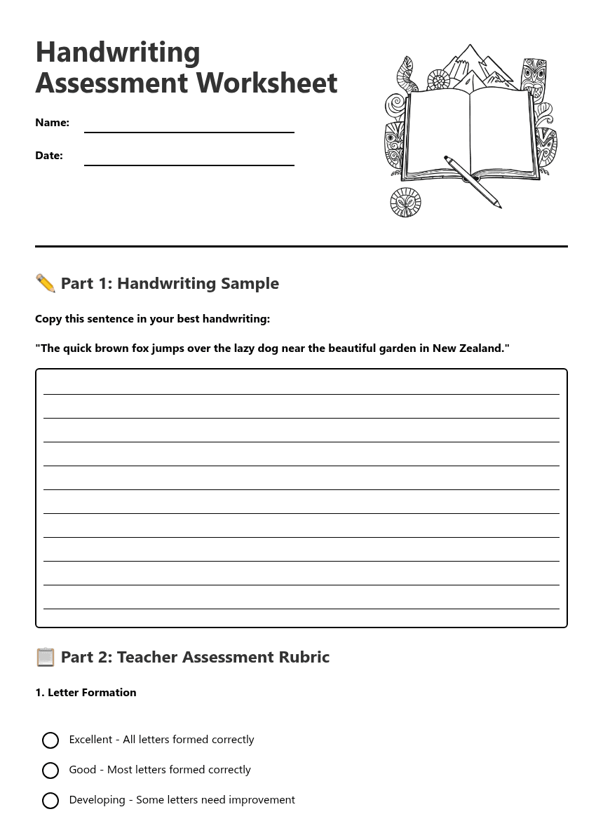 Handwriting Assessment Worksheet worksheet preview