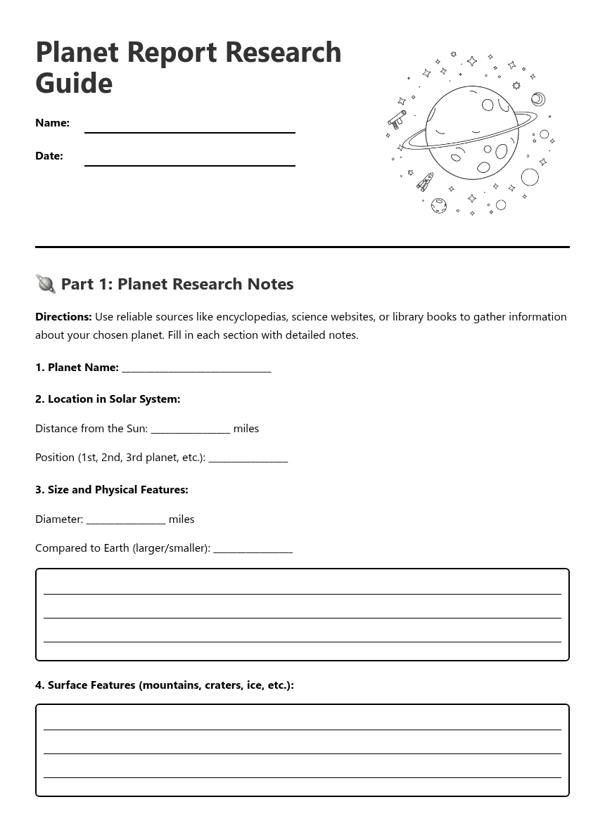 Planet Report Research Guide worksheet preview