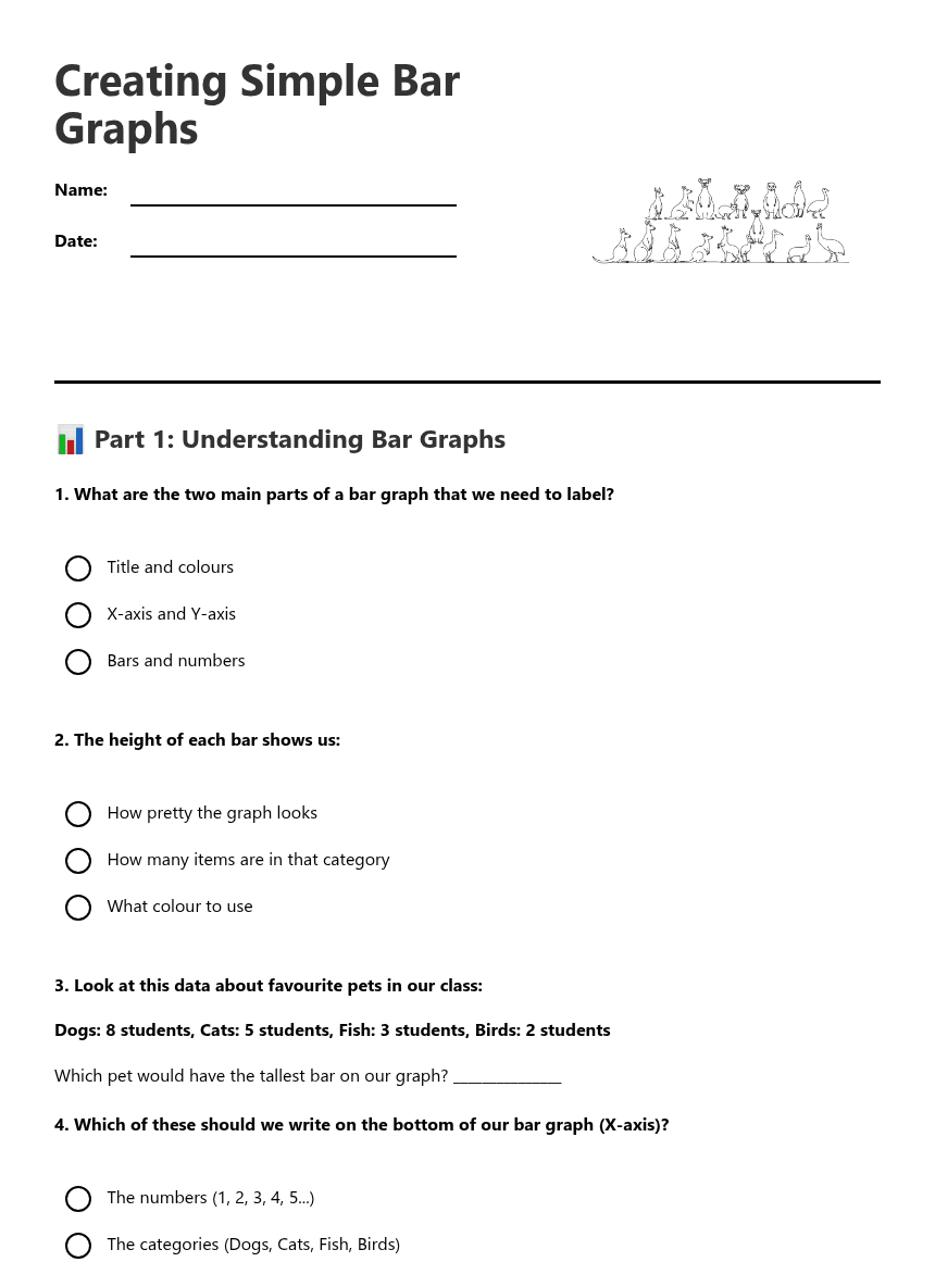 Creating Simple Bar Graphs worksheet preview