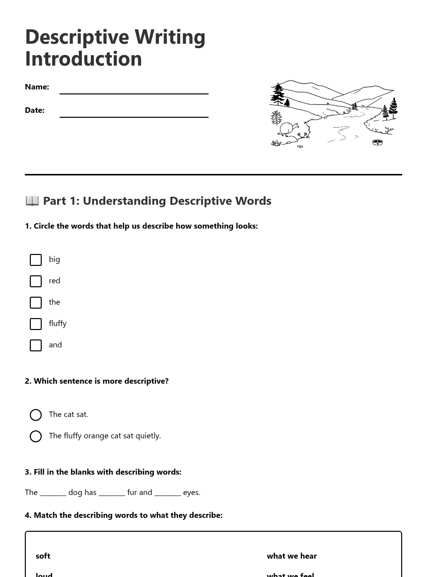 Descriptive Writing Introduction worksheet preview