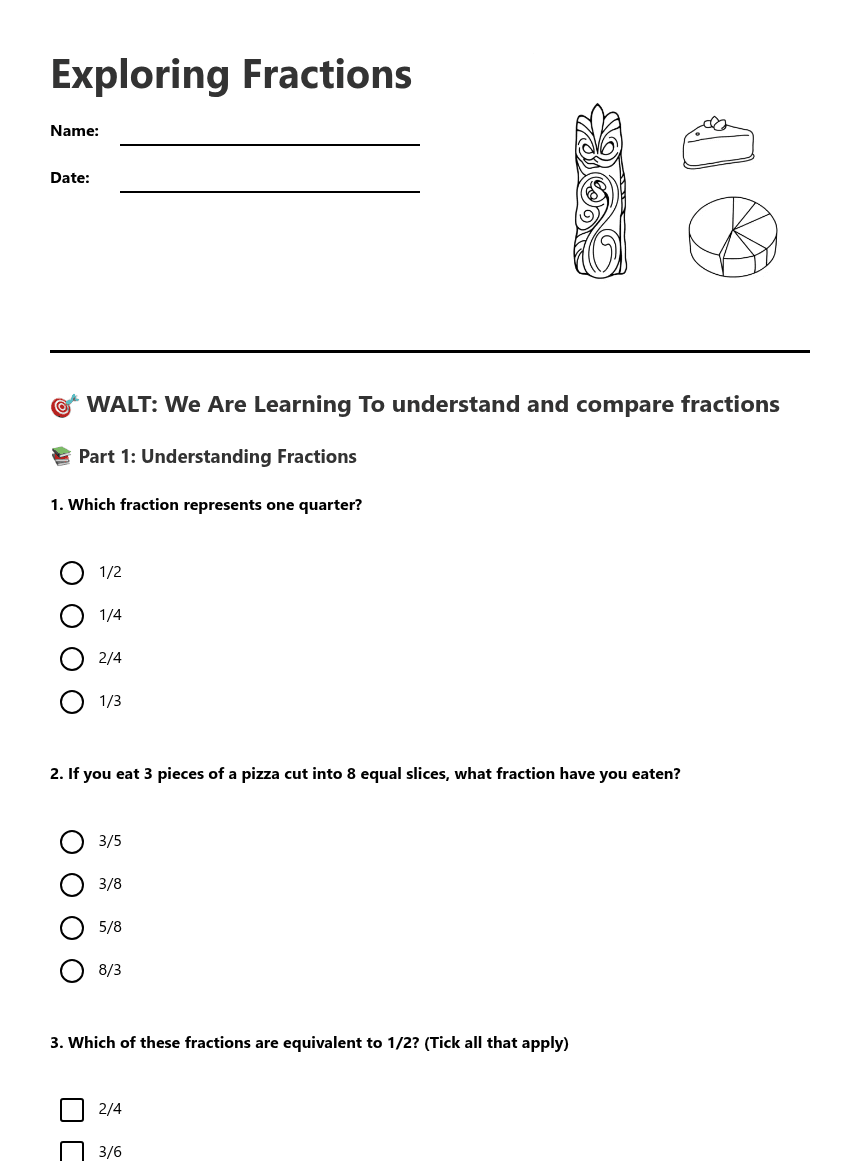 Exploring Fractions worksheet preview