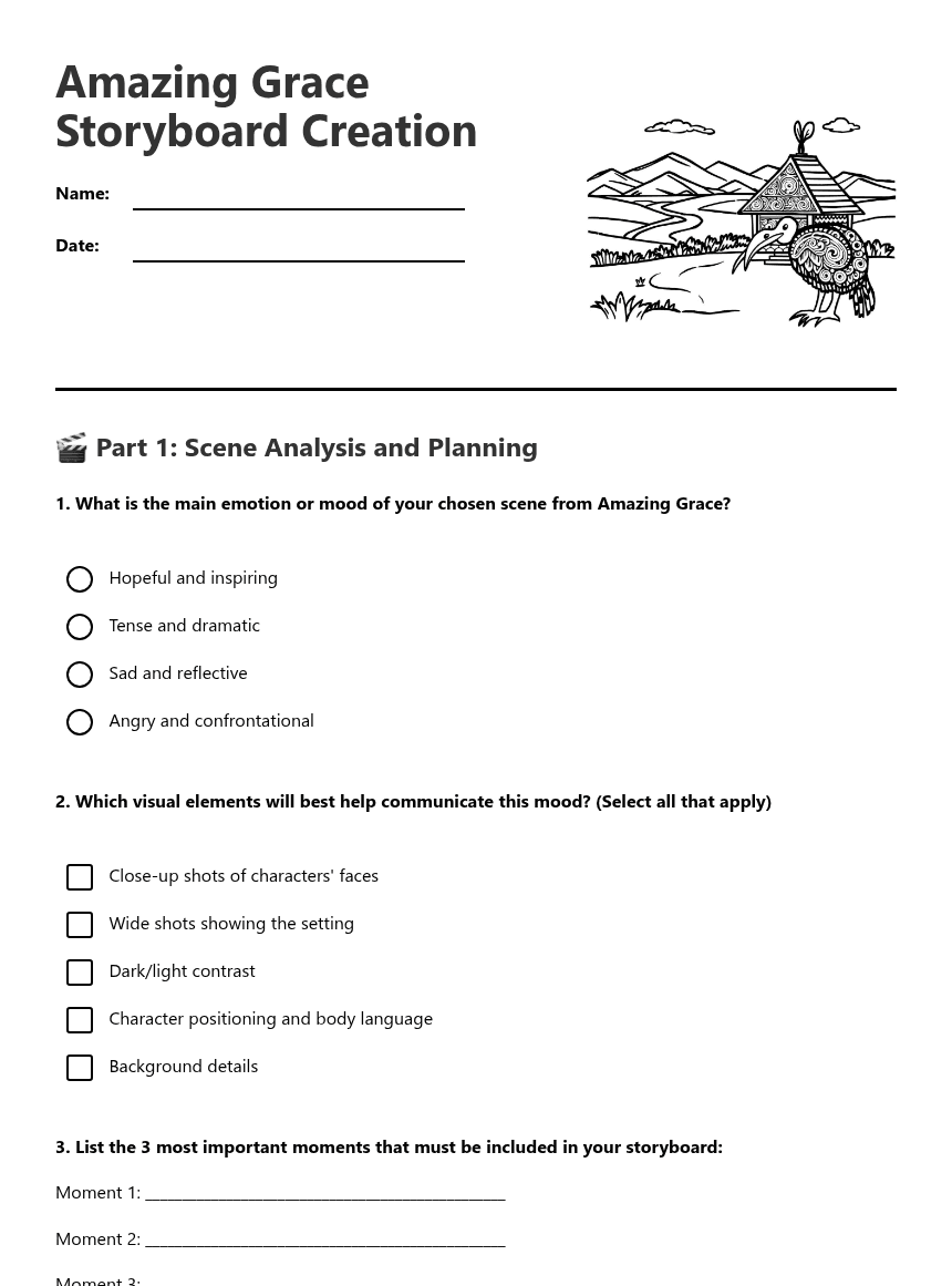 Amazing Grace Storyboard Creation worksheet preview