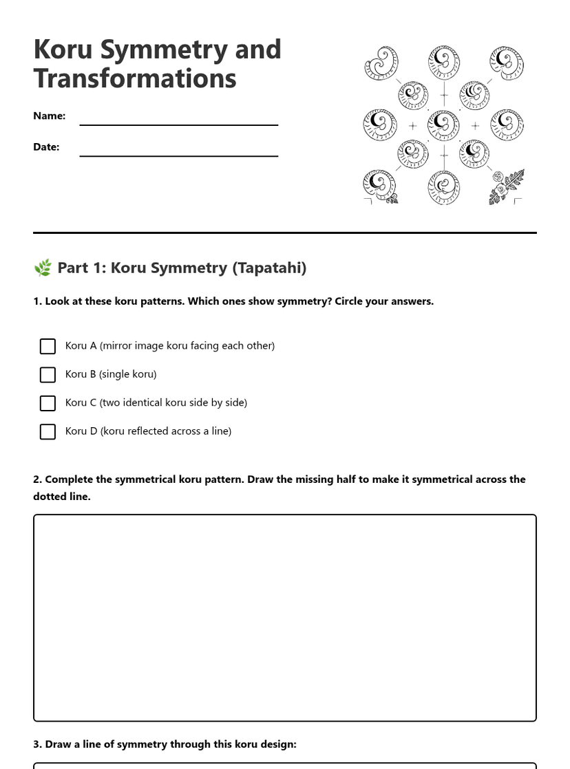 Koru Symmetry and Transformations
