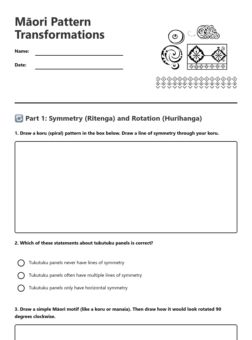 Māori Pattern Transformations worksheet preview