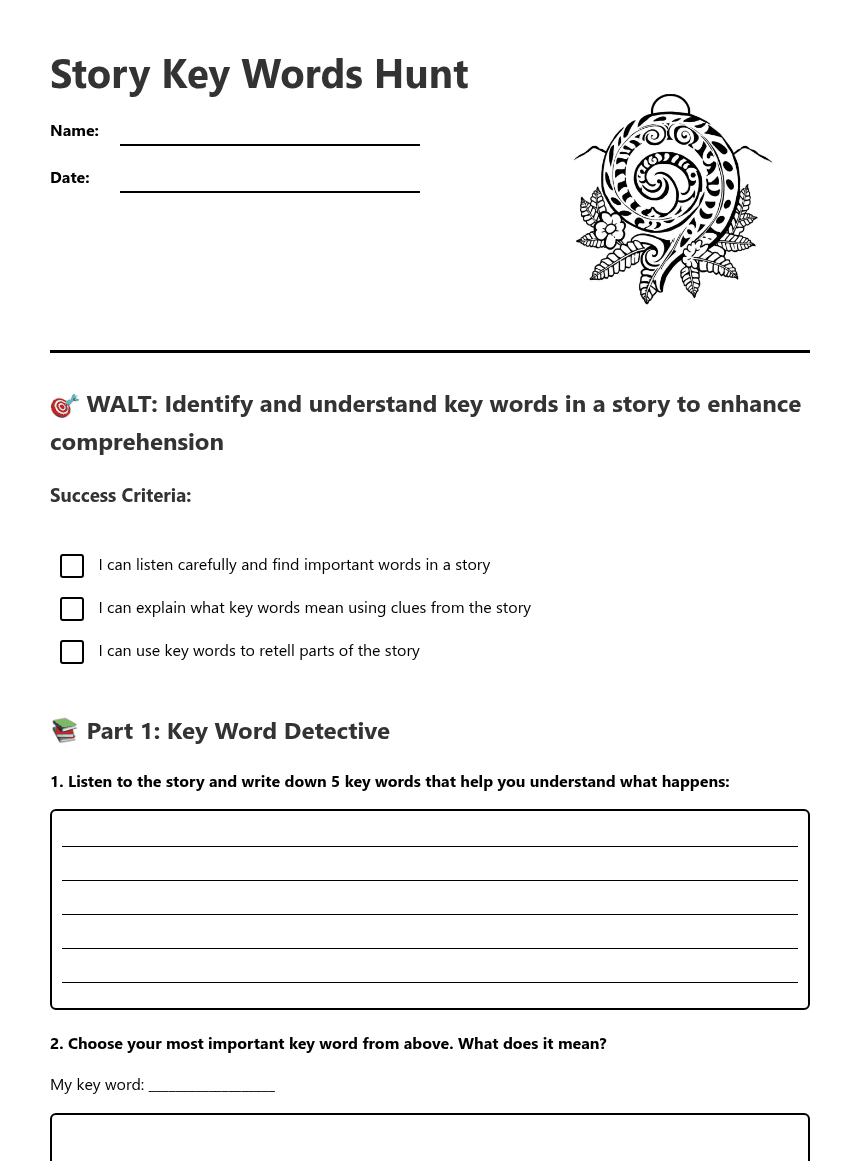 Story Key Words Hunt worksheet preview