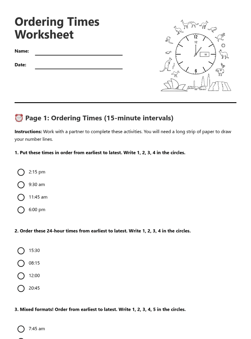 Ordering Times Worksheet
