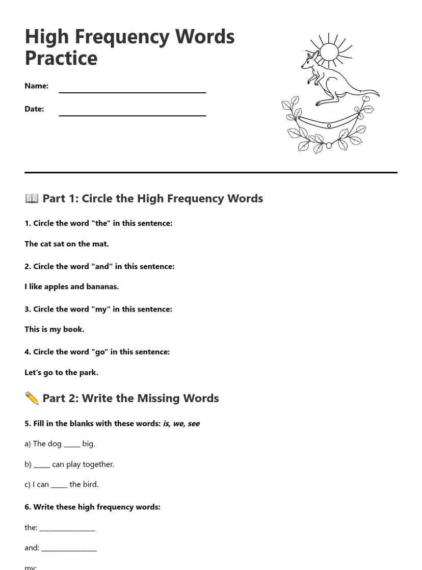 High Frequency Words Practice