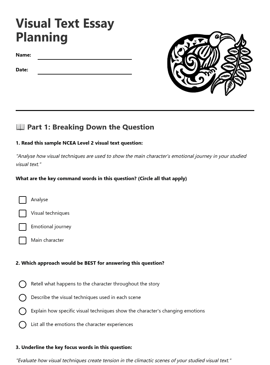Visual Text Essay Planning worksheet preview