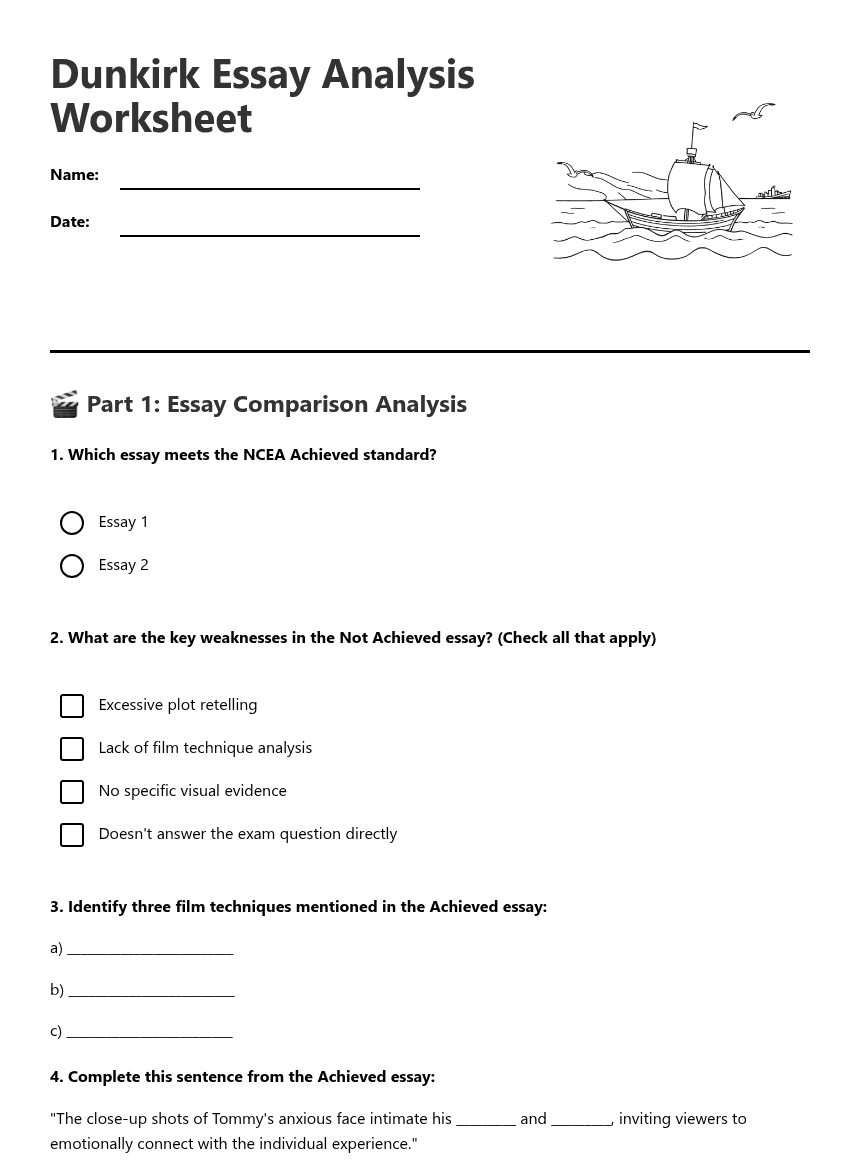 Dunkirk Essay Analysis Worksheet worksheet preview