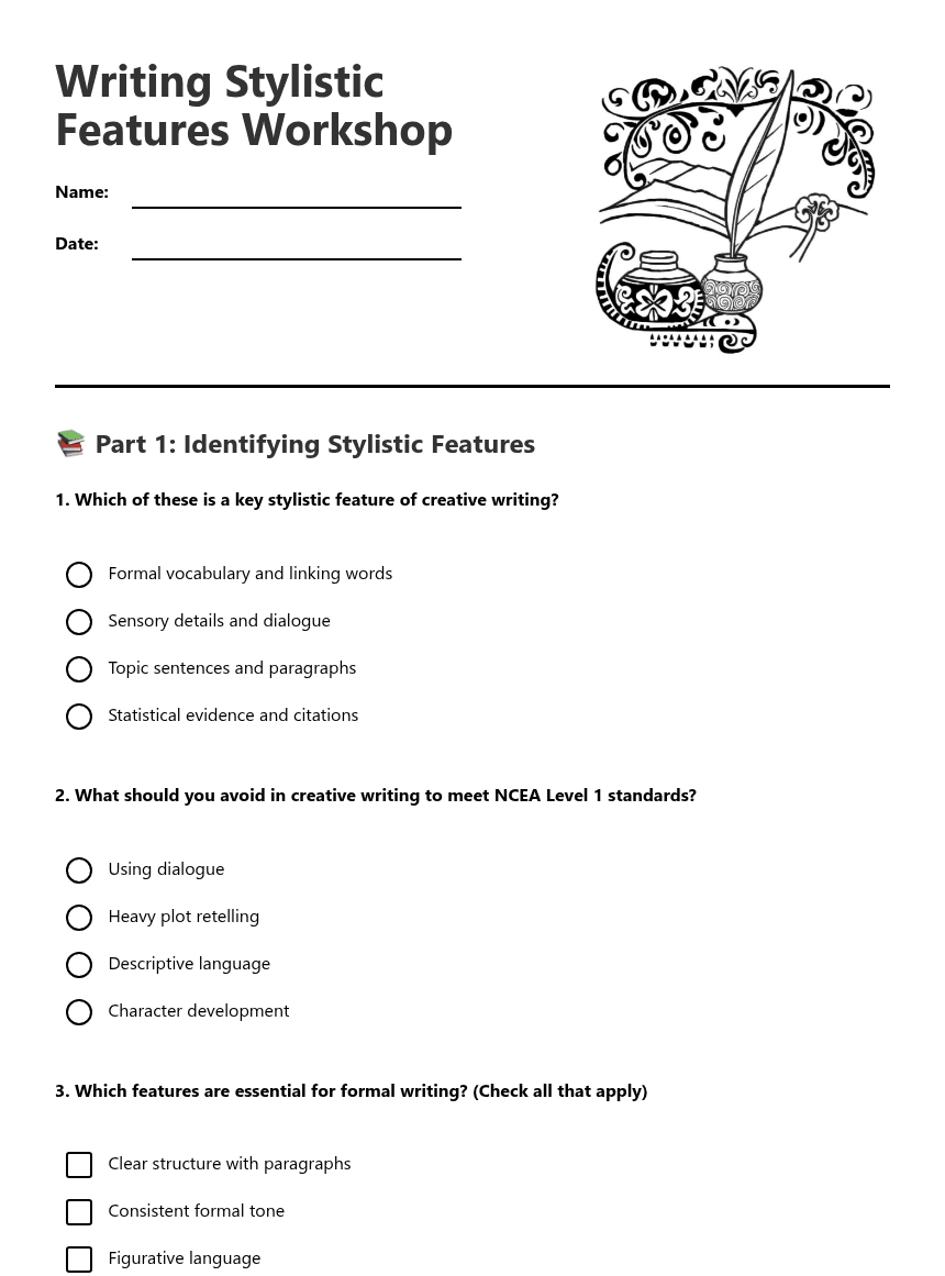 Writing Stylistic Features Workshop worksheet preview