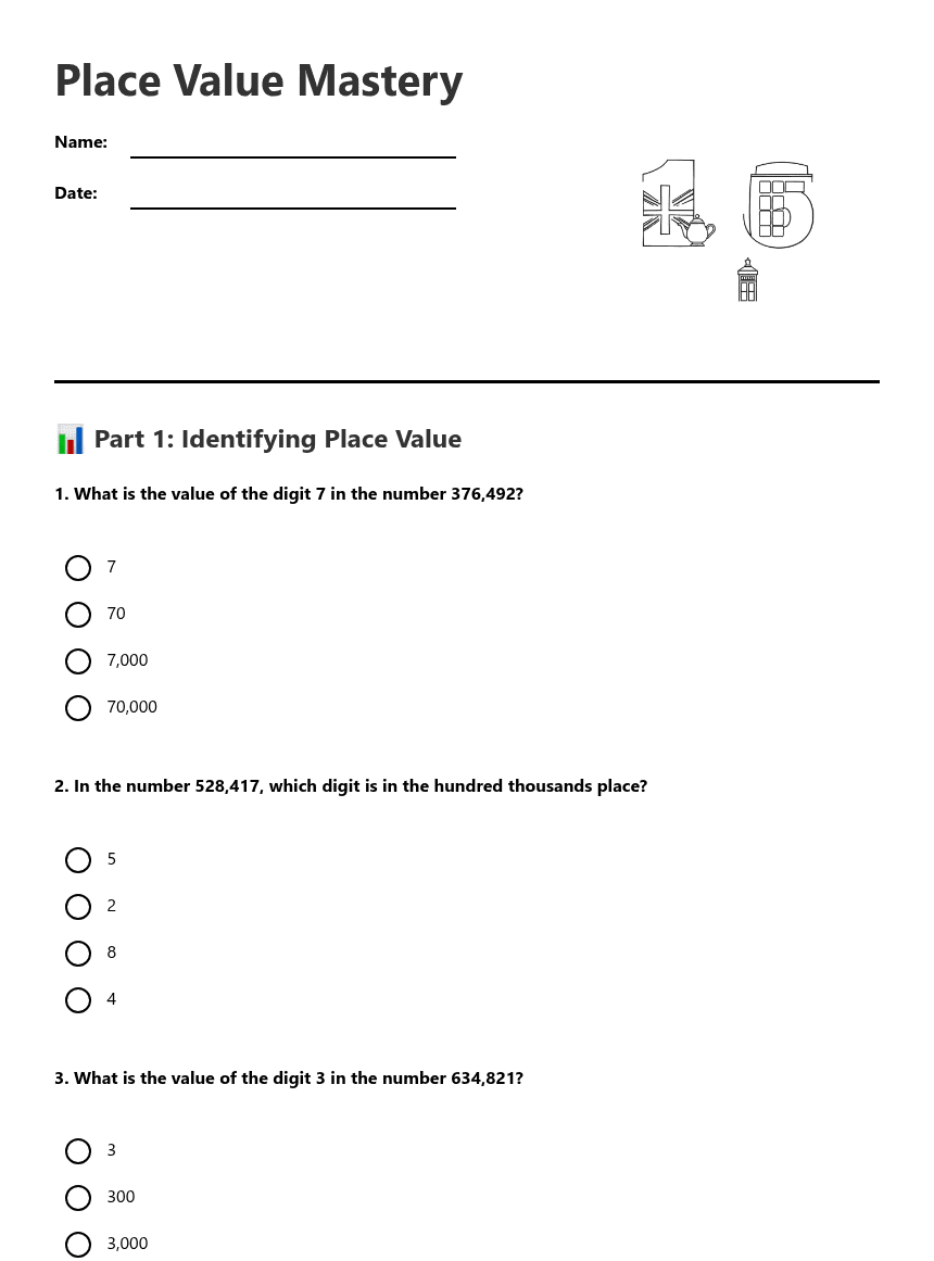 Place Value Mastery worksheet preview