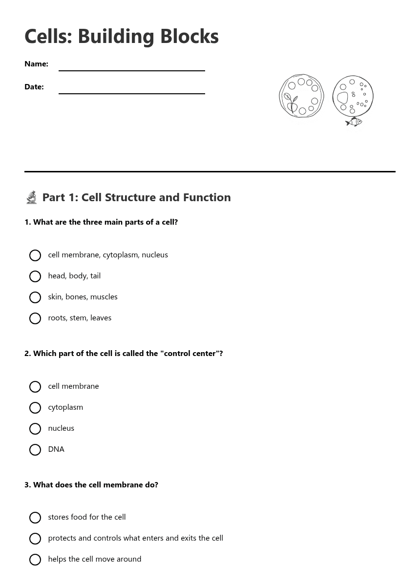 Cells: Building Blocks worksheet preview