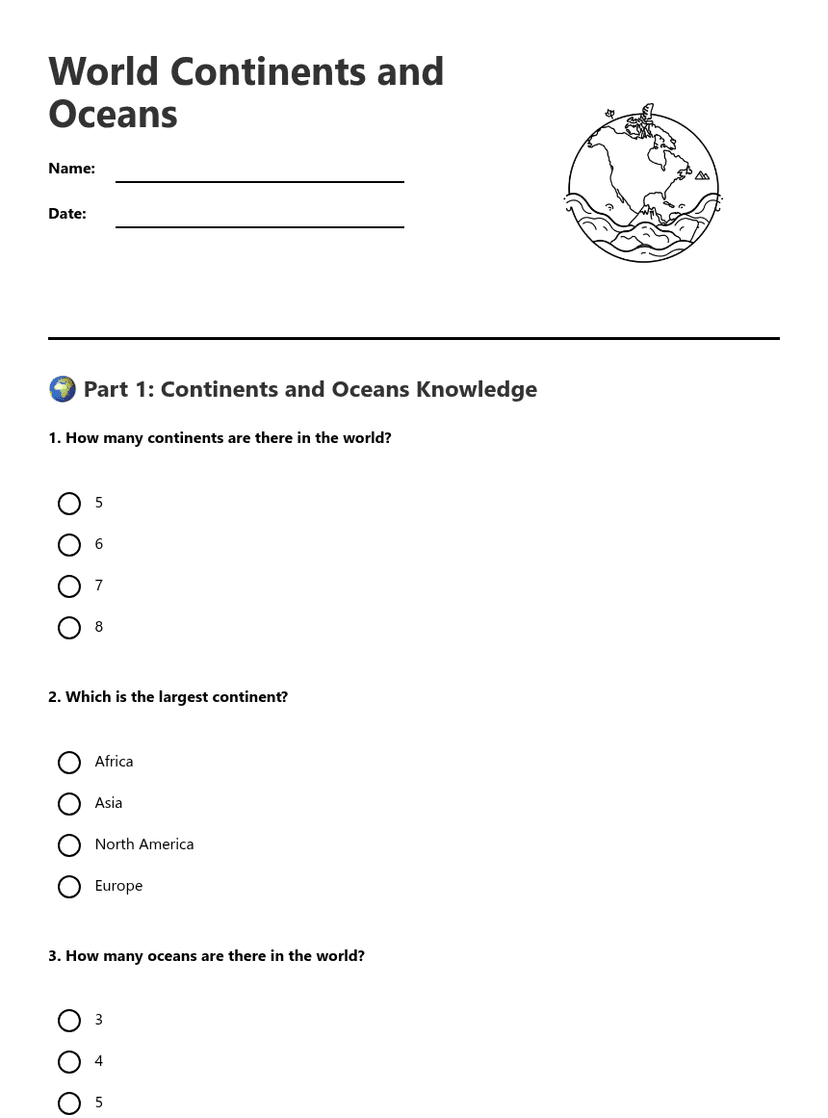 World Continents and Oceans