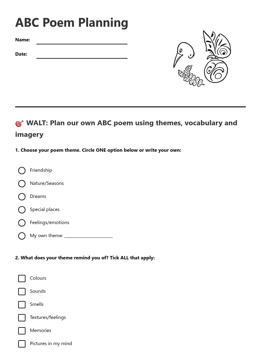 ABC Poem Planning worksheet preview
