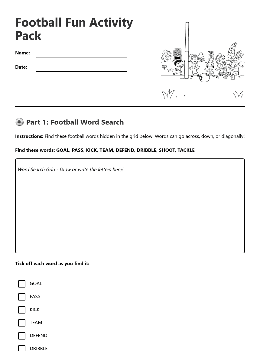 Football Fun Activity Pack worksheet preview