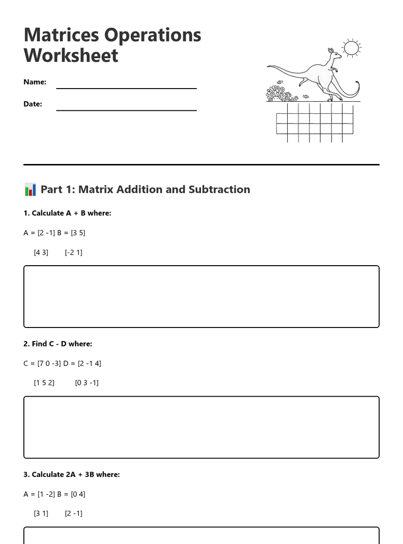 Matrices Operations Worksheet