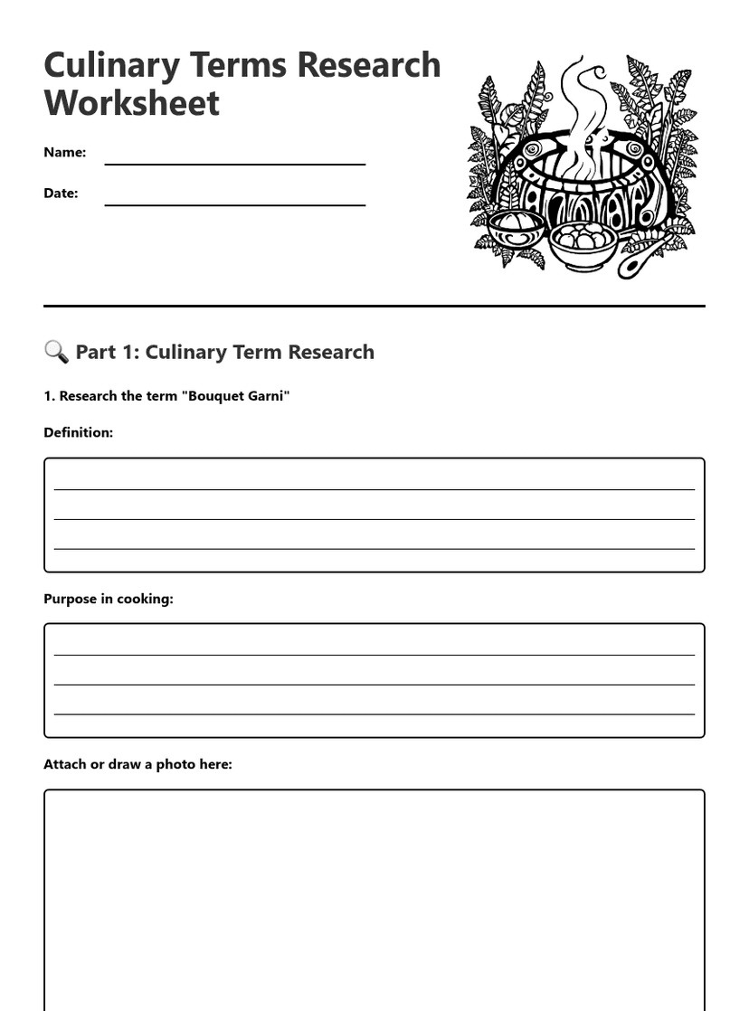 Culinary Terms Research Worksheet