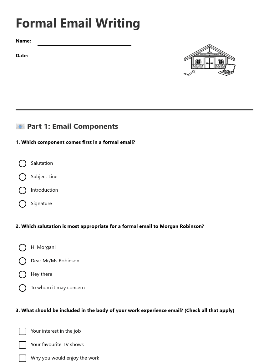 Formal Email Writing worksheet preview