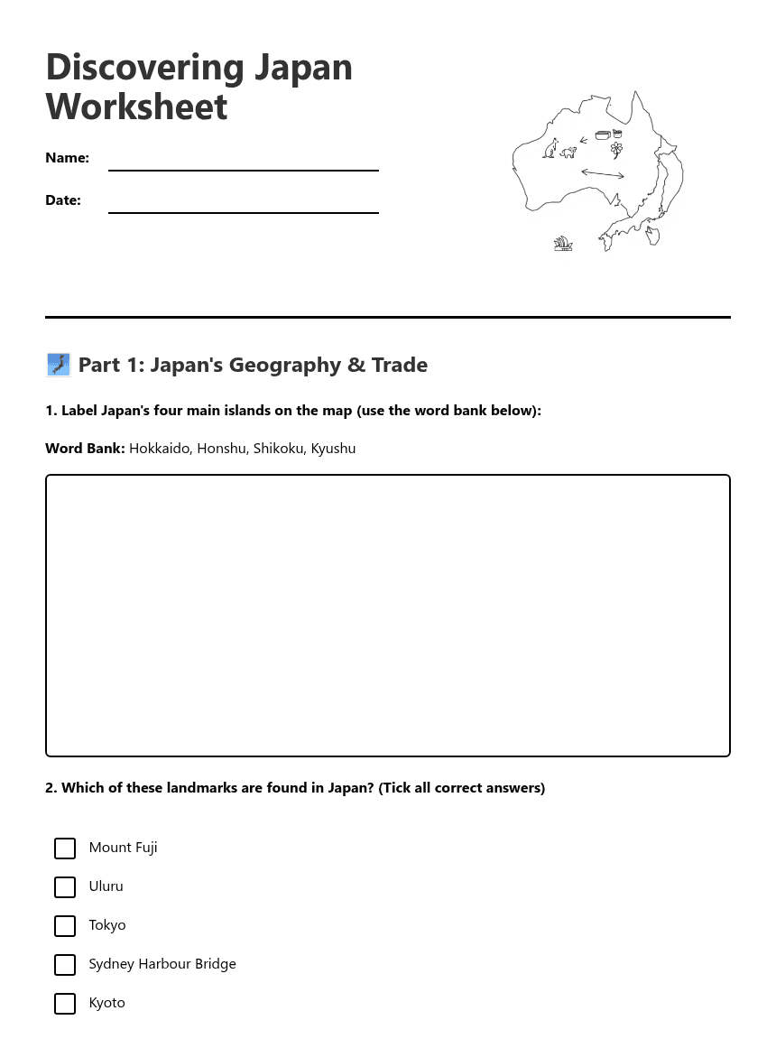 Discovering Japan Worksheet worksheet preview