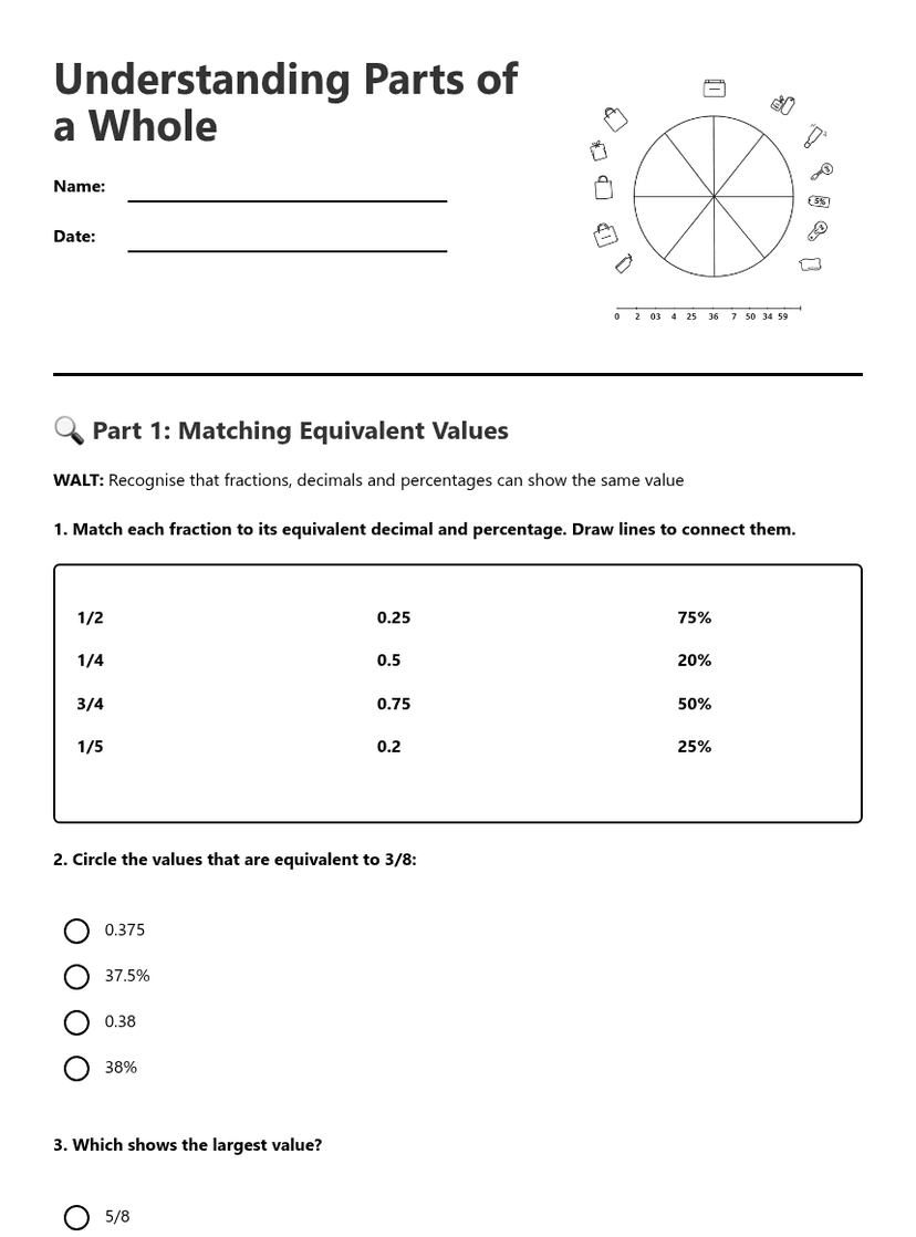 Fractions Decimals Percentages Worksheets