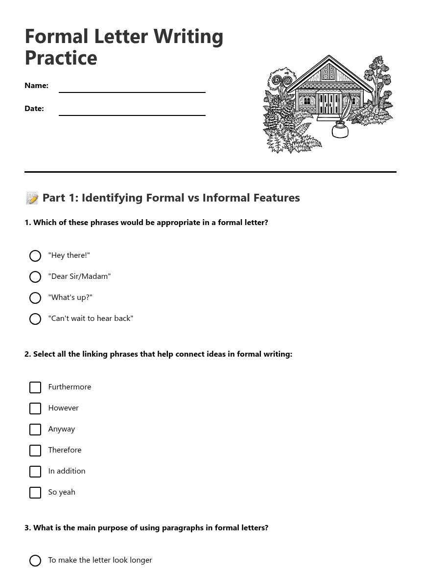 Formal Letter Writing Practice worksheet preview