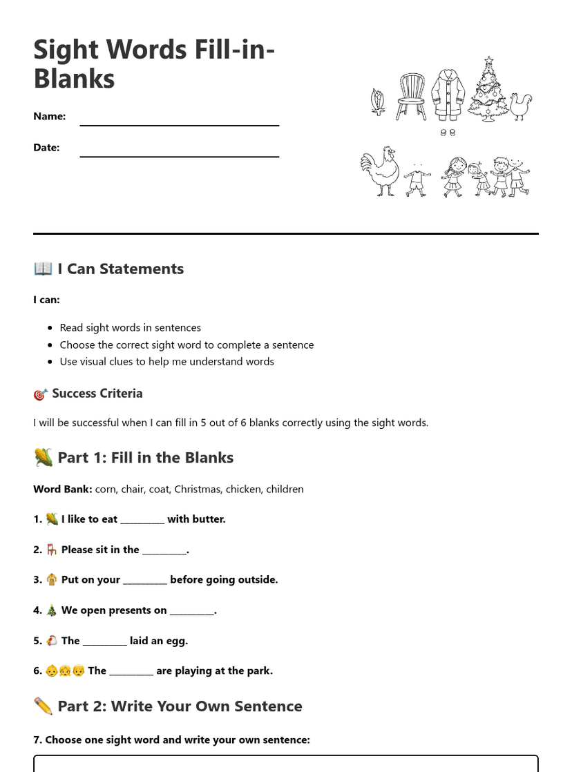 Sight Words Fill-in-Blanks
