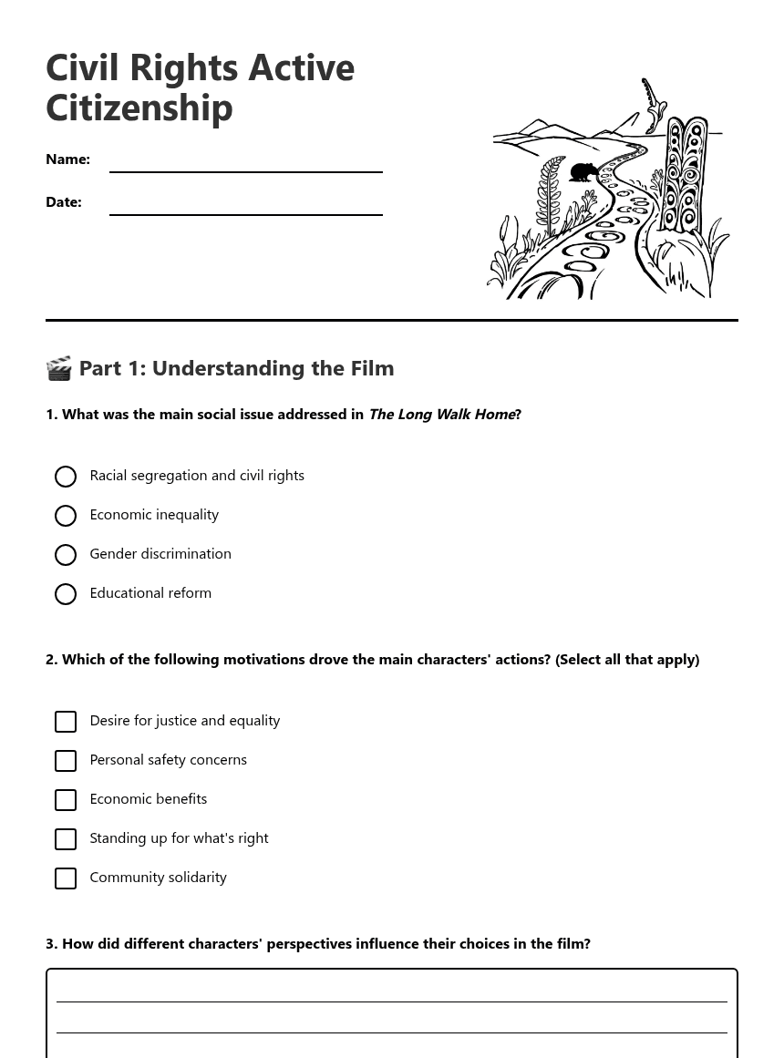 Civil Rights Active Citizenship worksheet preview