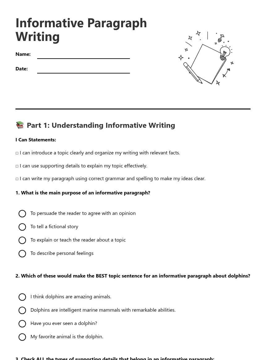 Informative Paragraph Writing worksheet preview