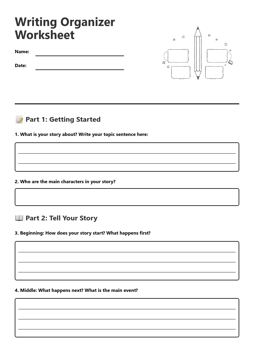 Writing Organizer Worksheet worksheet preview