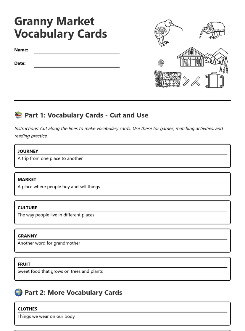Granny Market Vocabulary Cards
