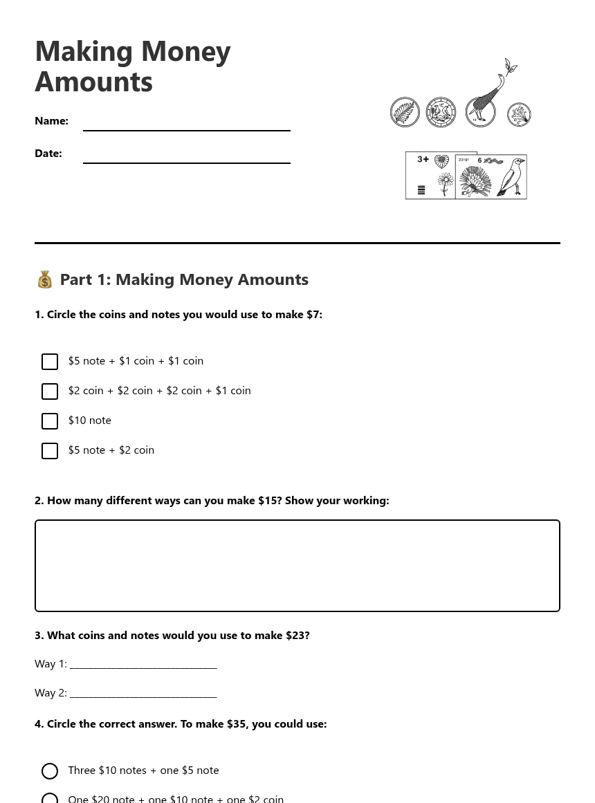 Making Money Amounts worksheet preview