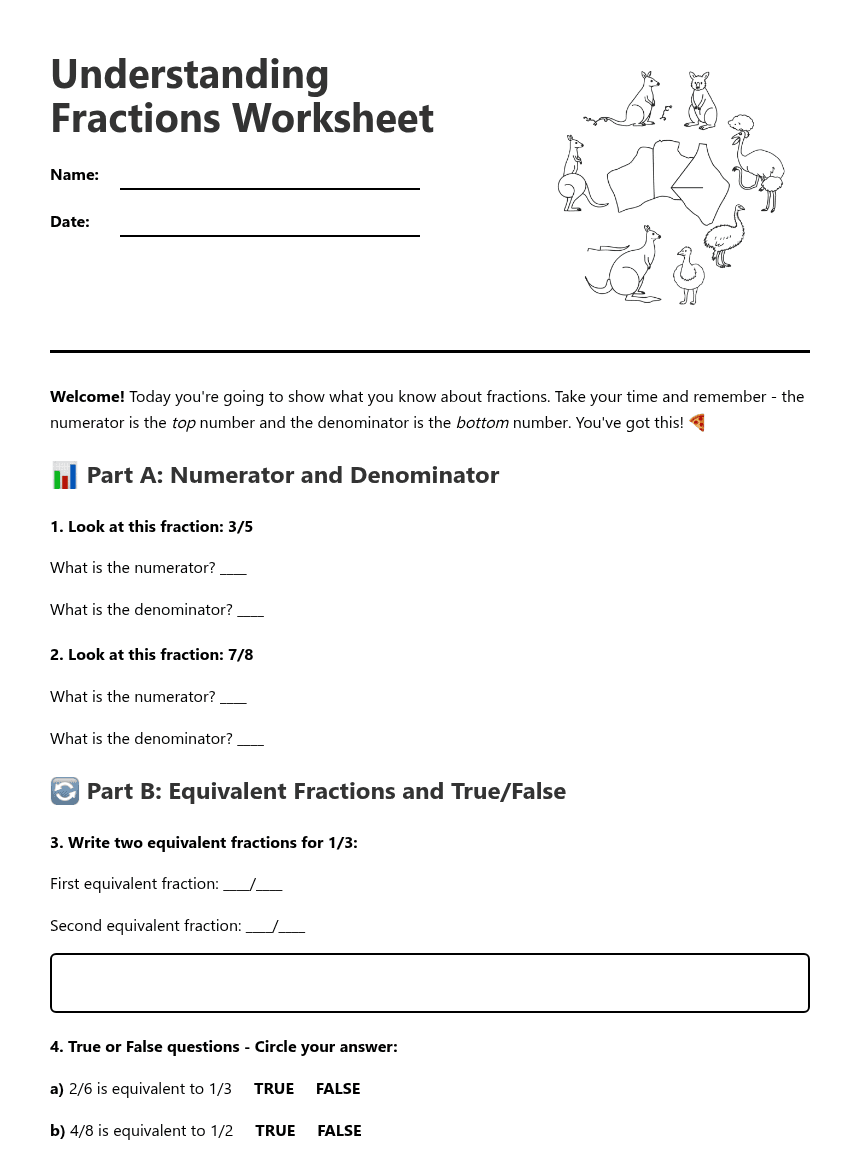Understanding Fractions Worksheet worksheet preview
