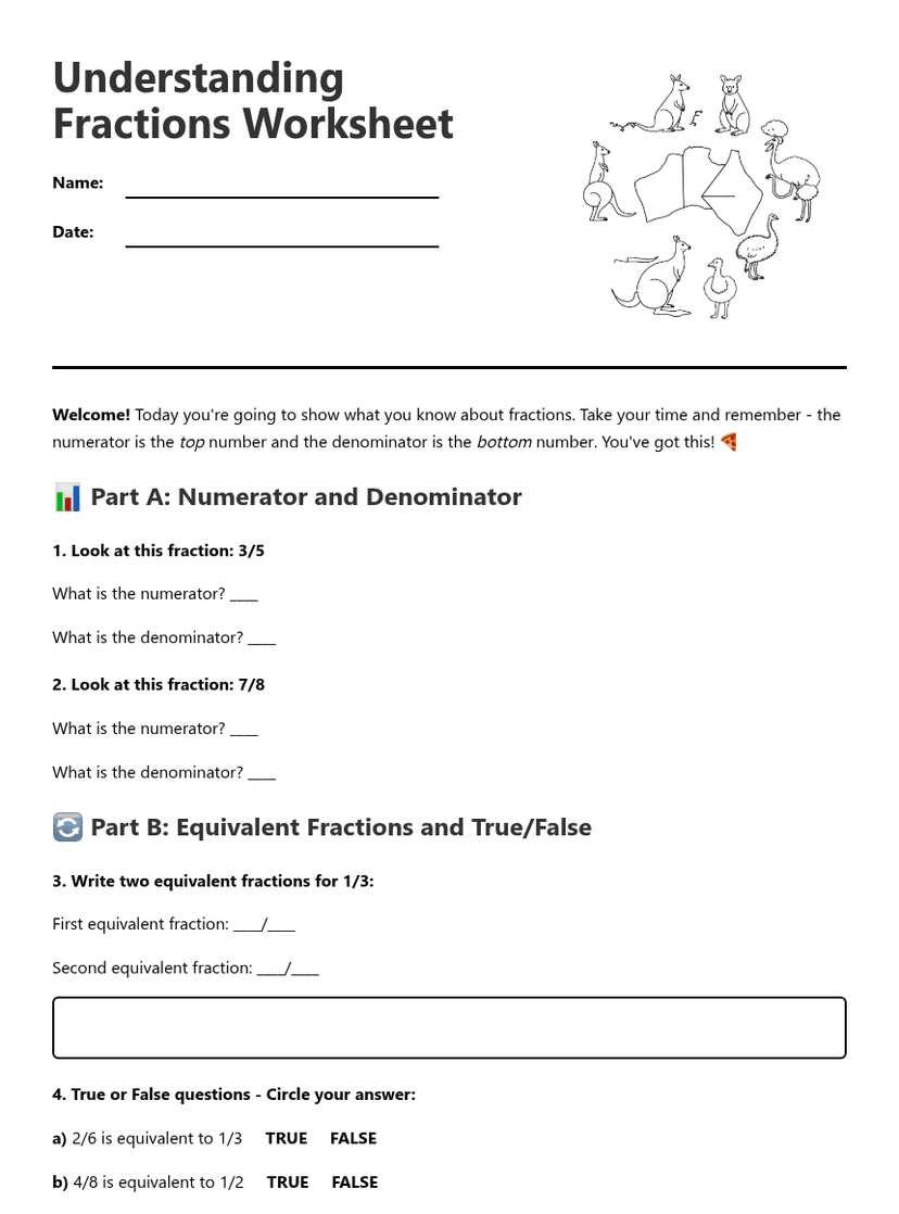 Understanding Fractions Worksheet