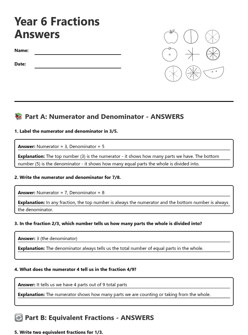 Year 6 Fractions Answers
